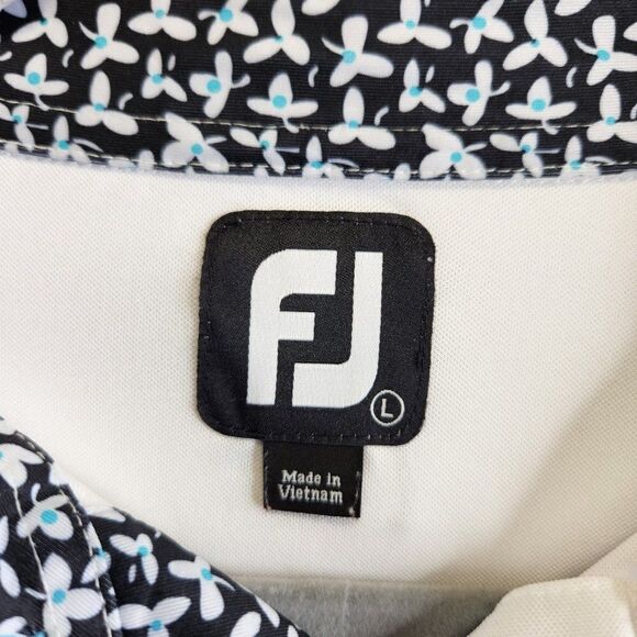 Footjoy Shirt Mens Large White Floral Trim Golf Polo Performance Clock Tower - Picture 14 of 16
